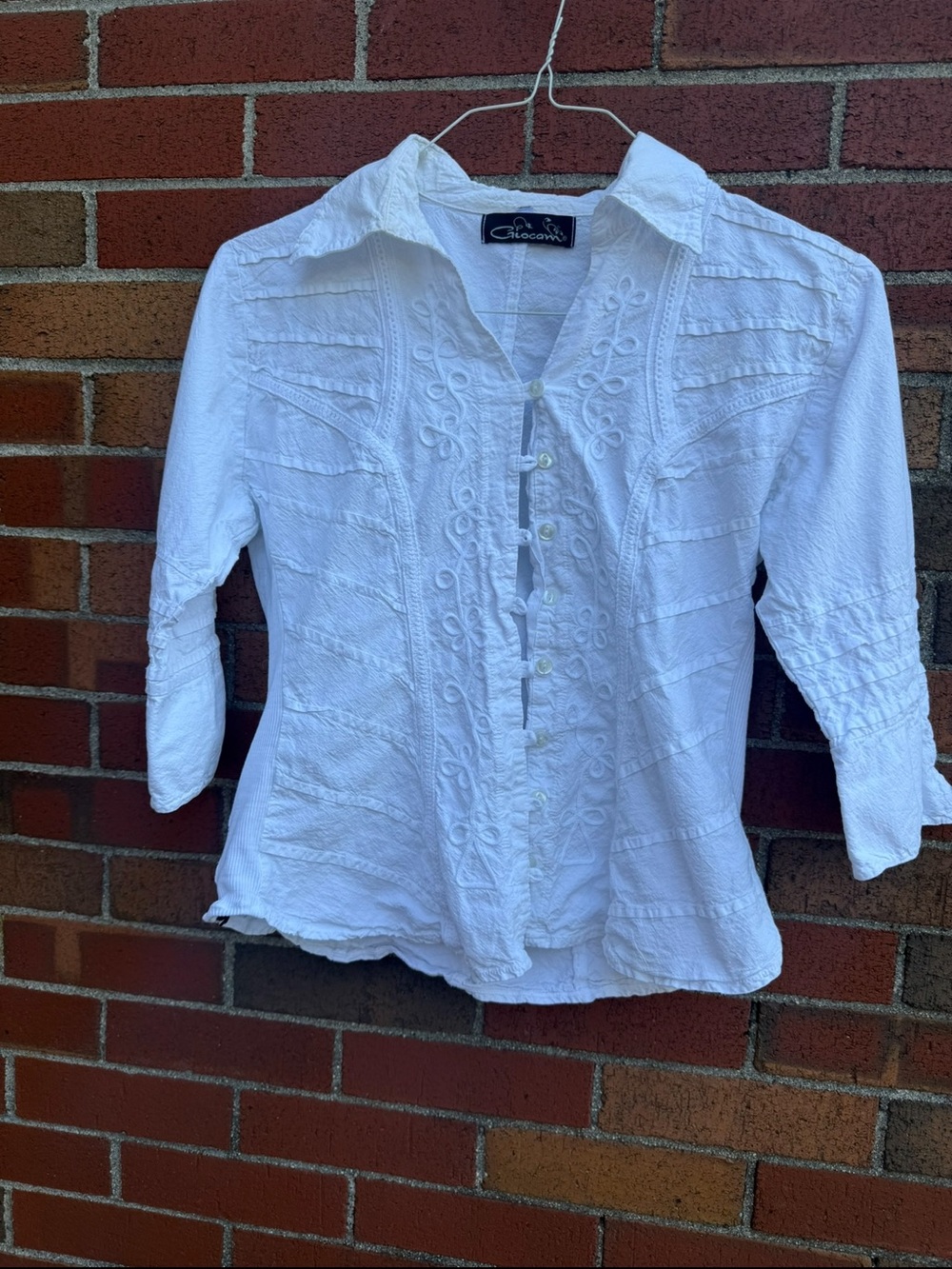 Giocam White 100% Peruvian Cotton Embroidered Blouse Size Medium Boho